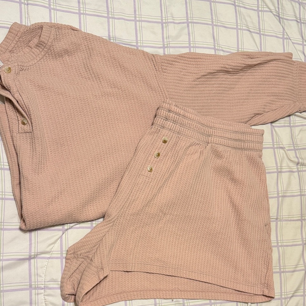 Old Navy Pink Waffle Knit Pajama Set